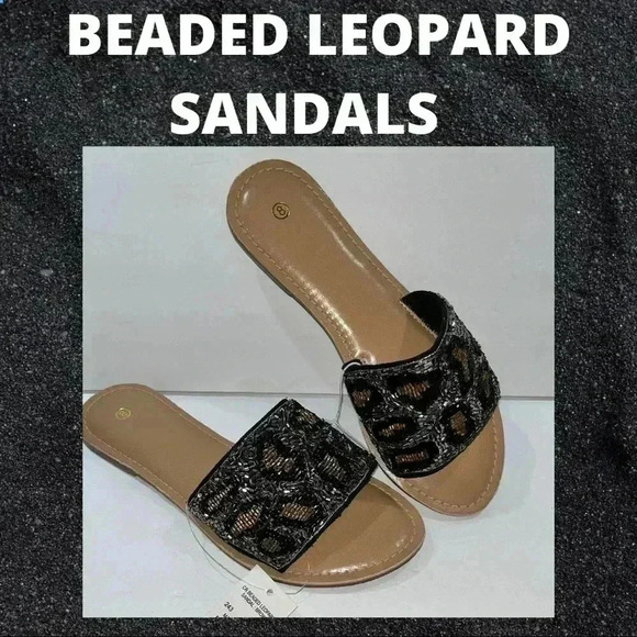 NWT BEADED LEOPARD SANDALS! Slides so cute! Casual wear - Picture 3 of 7
